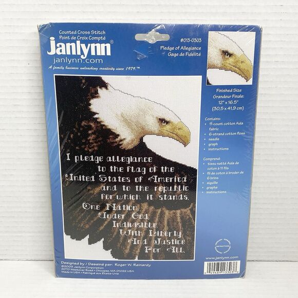 2003 Jaylynn Counted Cross Stitch American Bald Eagle with Pledge of Allegiance - Picture 1 of 5